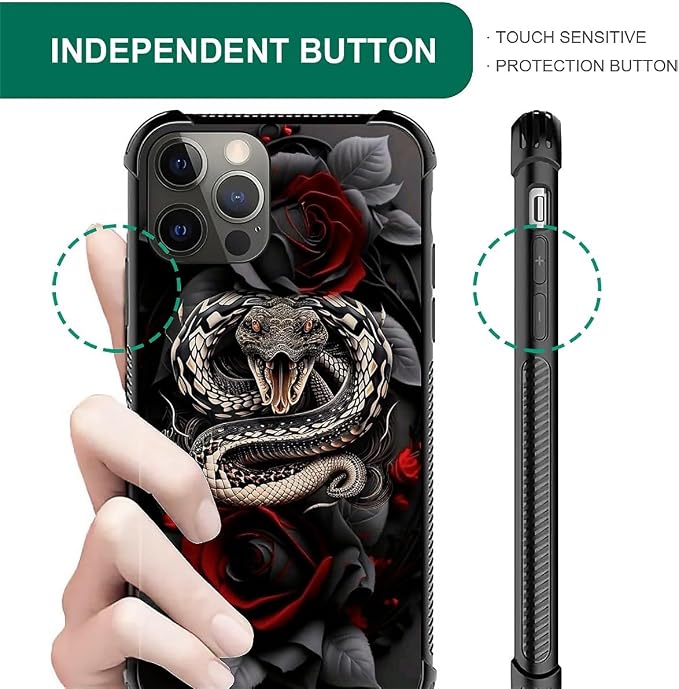 for iPhone 11 Pro Max Case, Entwined Rose Snake Pattern Graphic Design Girl Boy - Image 6