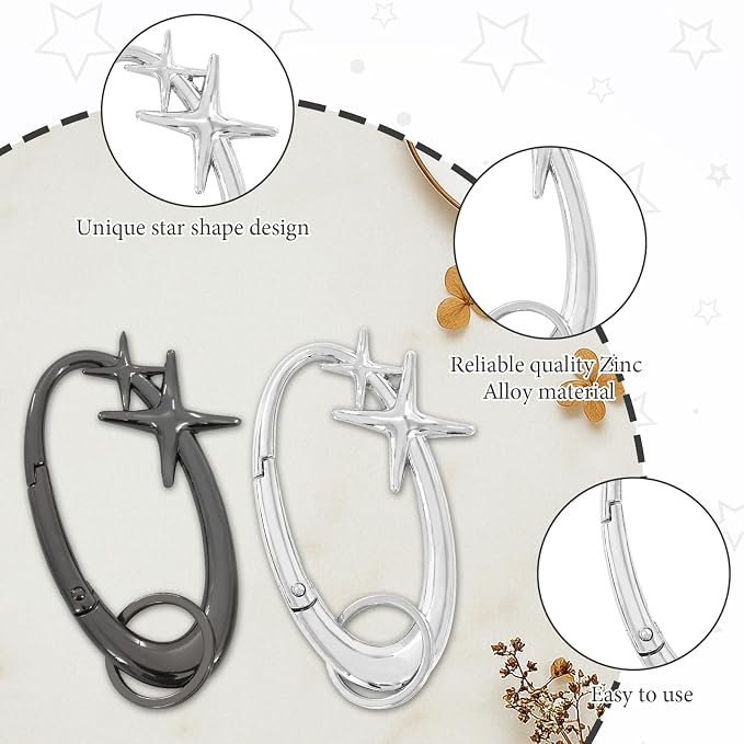 2PCS Star Carabiner, Shiny Y2K Cute Carabiner, Simple Alloy Material, Suitable - Image 3