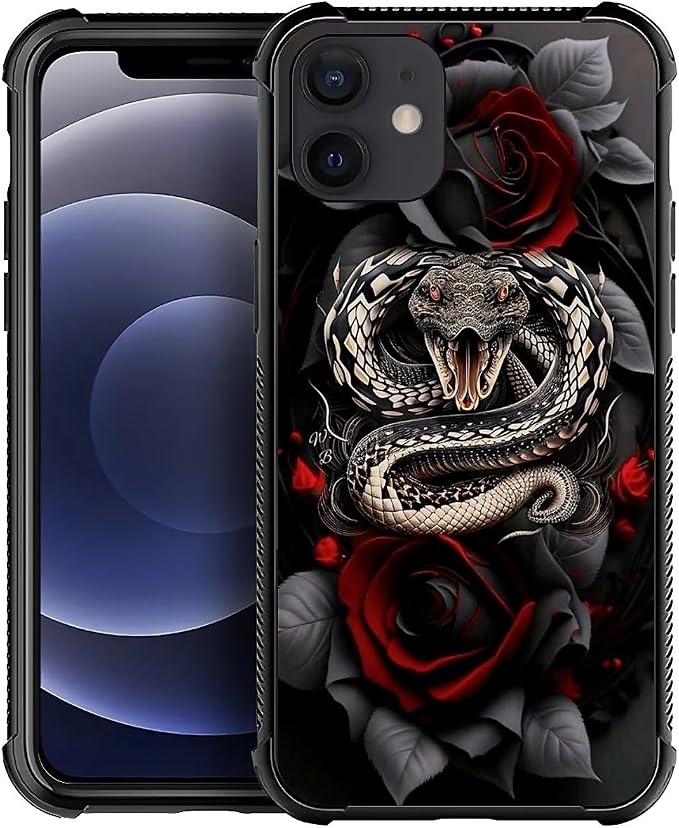 for iPhone 11 Case, Entwined Rose Snake Pattern Graphic Design Girl Boy Soft by FKBRCL4U