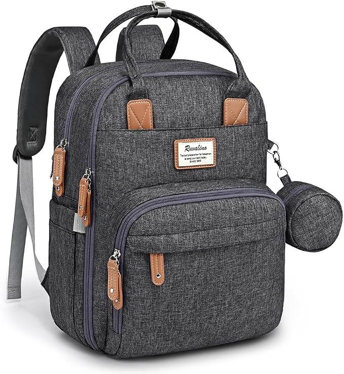 RUVALINO Diaper Bag Backpack, Large Capacity, Waterproof, Dark Gray by RUVALINO