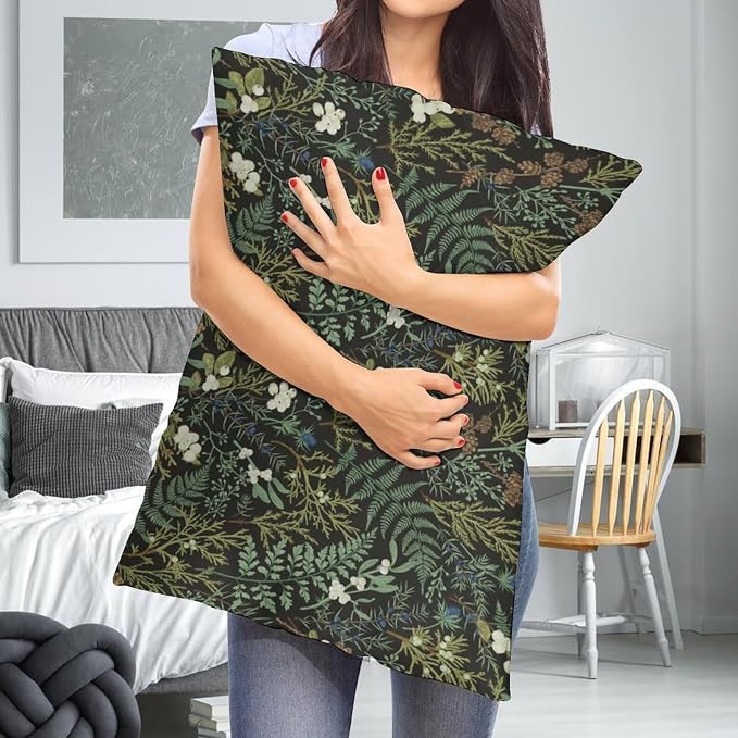 Botanical Print Floral Throw Pillow Covers Set of 2 Queen Size Black Sage Green - Image 7