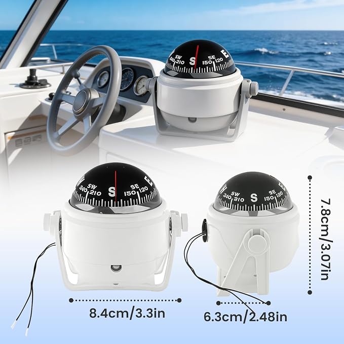 Boat Compass with Magnetic Declination Adjustment, Pivoting Marine Compass - Image 2