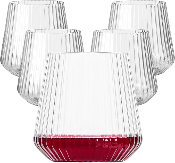 Lueumxc 40 Pack Plastic Ribbed Wine Glasses, 14Oz Origami Disposable Wine by Lueumxc