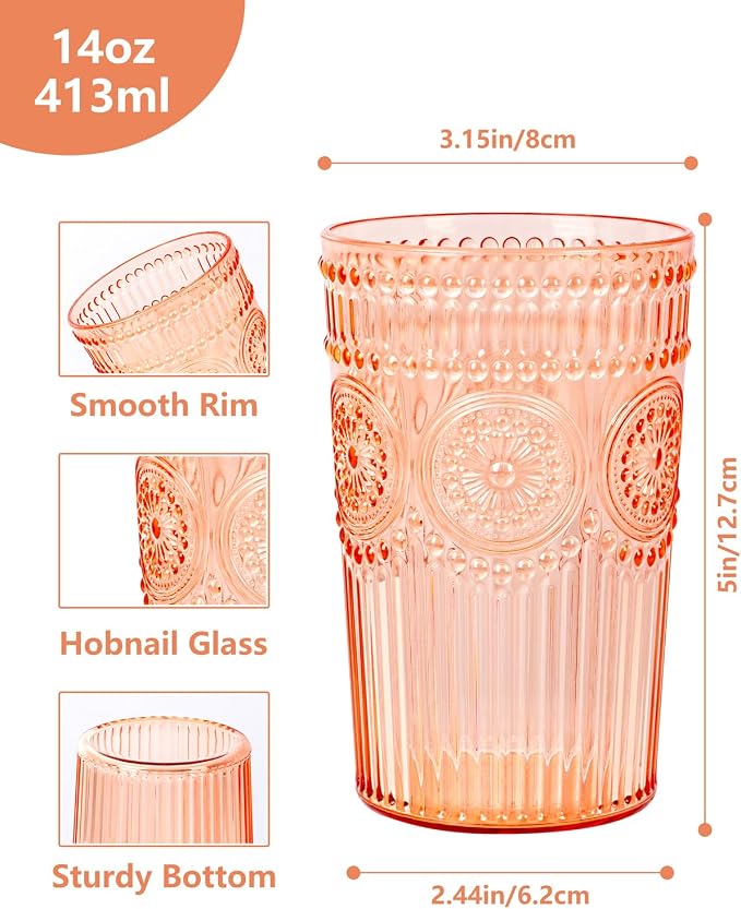 Ciaell 12 Pack Romantic Plastic Water Glasses - 14 Oz Amber Vintage Drinking - Image 4