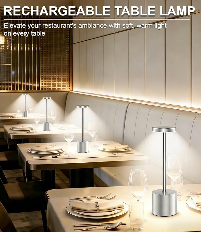 Silver Cordless Table Lamp Rechargeable - Image 3