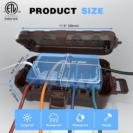 Flemoon Medium Outdoor Electrical Box, IP54 Waterproof Extension Cord Cover w/6 - Image 3