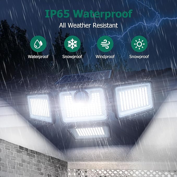 4500LM Solar Lights Outdoor, 4 Adjustable Heads Motion Sensor Lights, 3 Modes - Image 6