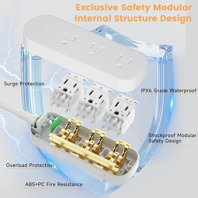 Outdoor Power Strip Weatherproof 3 FT Extension Cord Waterproof Surge Protector - Image 4
