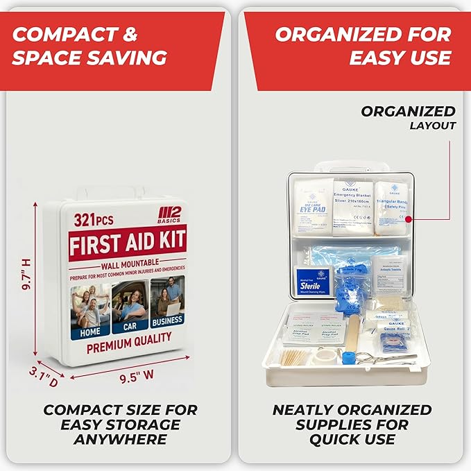 M2 BASICS Premium 321 Piece First Aid Kit, All Purpose Kit - Image 4