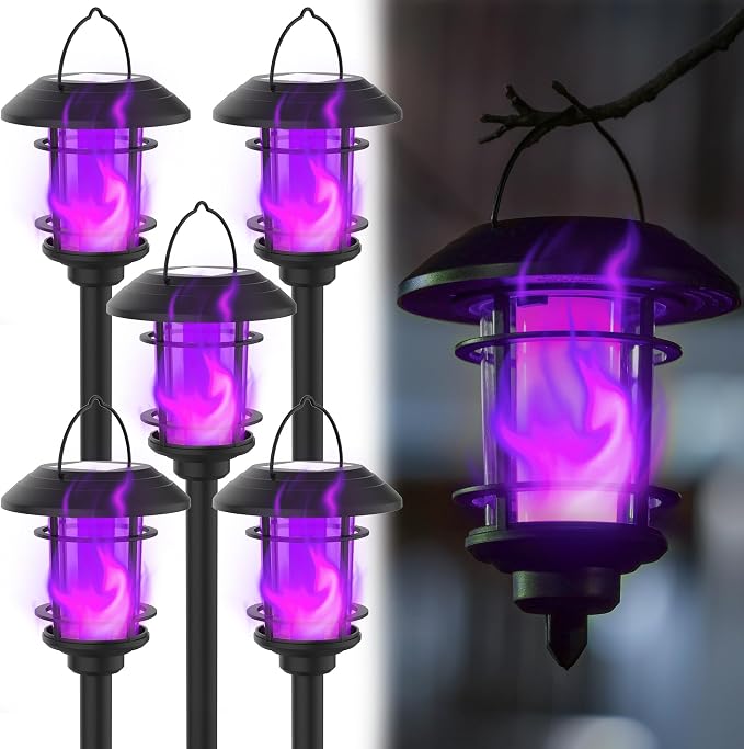 Dynaming 6 Pack Solar Flame Torch Lights Outdoor, Dual Use Flickering Purple - Image 8