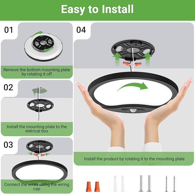 zemty 4Pack 9inch Motion Sensor Ceiling Lights Wired, 18W 1800lm 3CCT/3 - Image 6