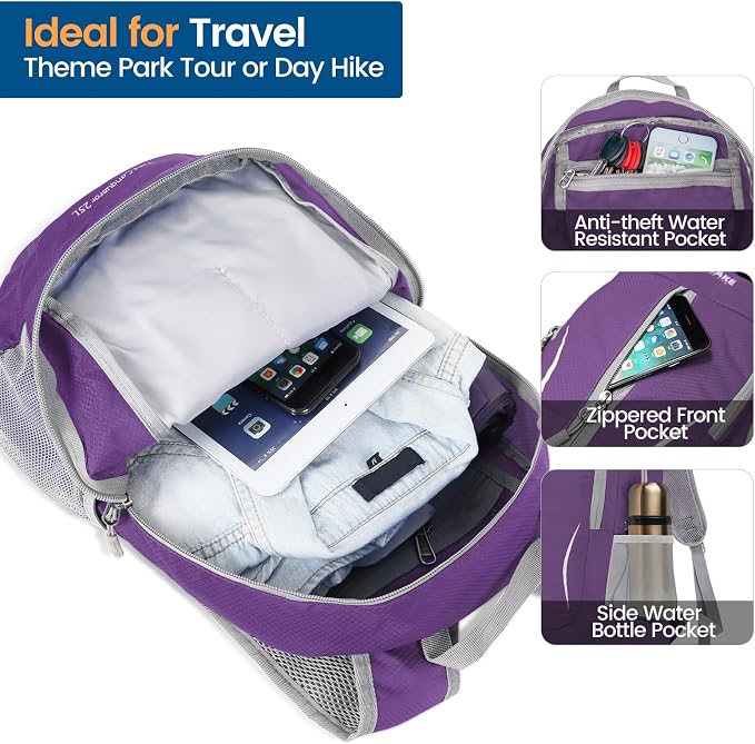 ZOMAKE Ultra Lightweight Packable Backpack 25L, Foldable Hiking Backpacks Water - Image 3