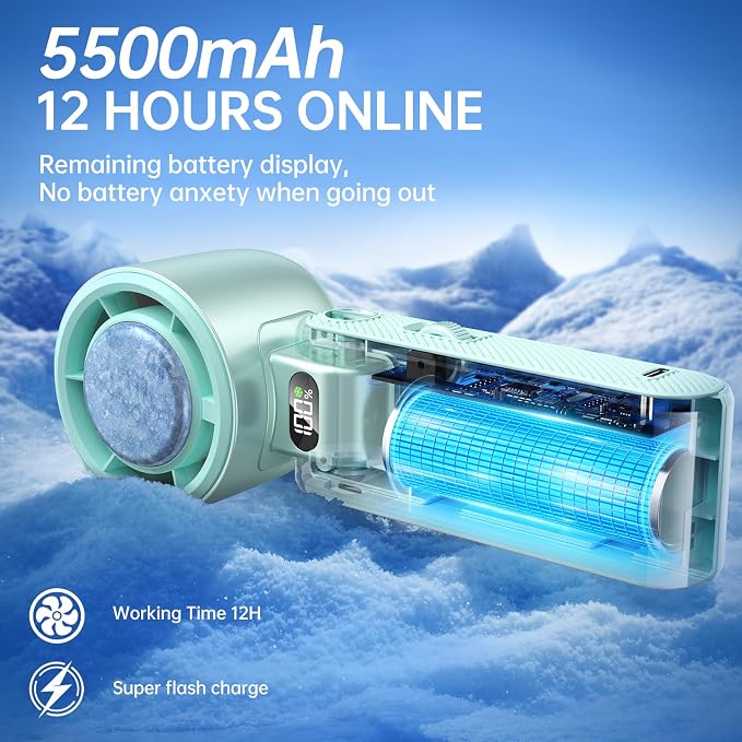 Handheld Portable Fan with Ice Cooler: 199-Speed 5500mAh Rechargeable Handheld - Image 4