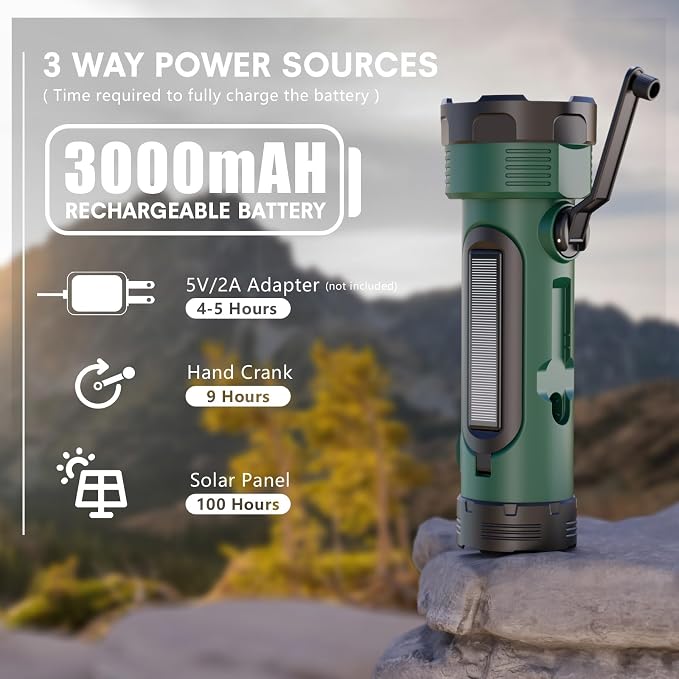 Hand Crank Flashlight, 3000mAh NOAA Weather Radio Flashlights - Image 5