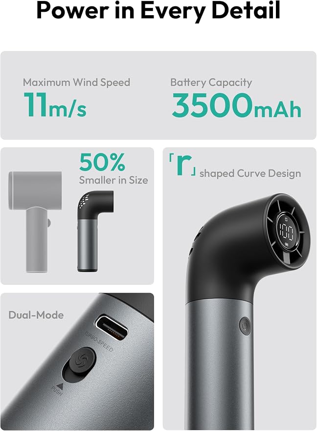 Aecooly Portable Handheld Fan, Powerful Turbo Mini Fan, 19000 RPM High Speed - Image 6