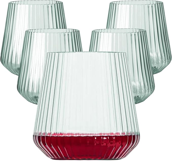 Lueumxc 40 Pack Plastic Ribbed Wine Glasses, 14Oz Origami Disposable Wine by Lueumxc
