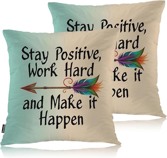 Swono Pillow Covers 18X18 Inch Set of 2 Life Quote, Throw Pillow Cases Stay by Swono