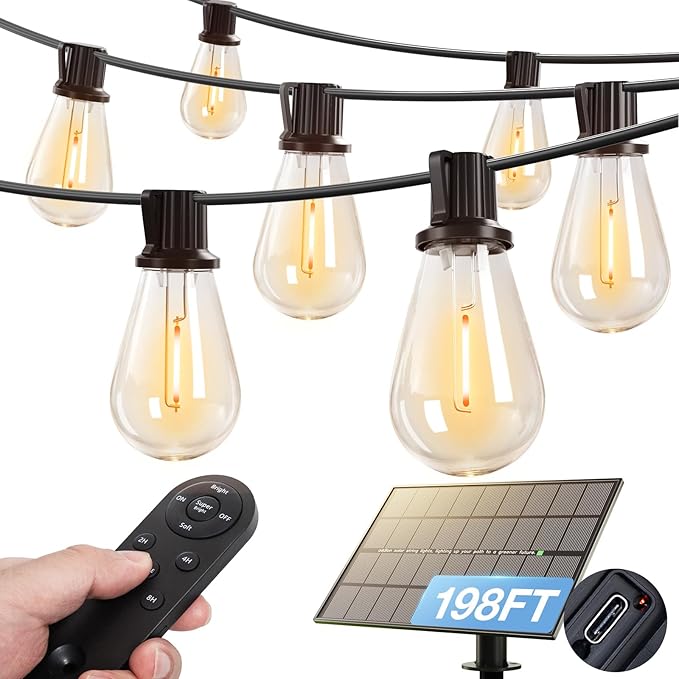 addlon 198FT Solar String Lights Outdoor Waterproof 6W Panel by addlon