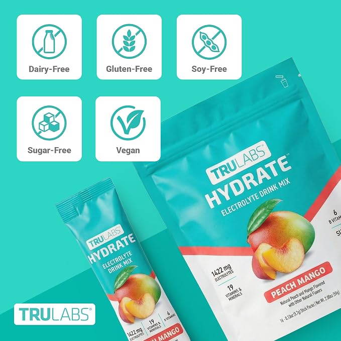 TRULABS Hydrate Electrolyte Drink Mix – Peach Mango Flavor, Sugar-Free - Image 3