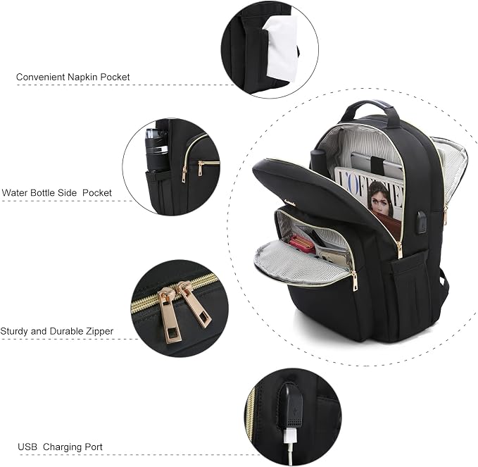 LOVEVOOK Laptop Backpack Purse for Women, Work Travel Computer Bags, Quilted - Image 3