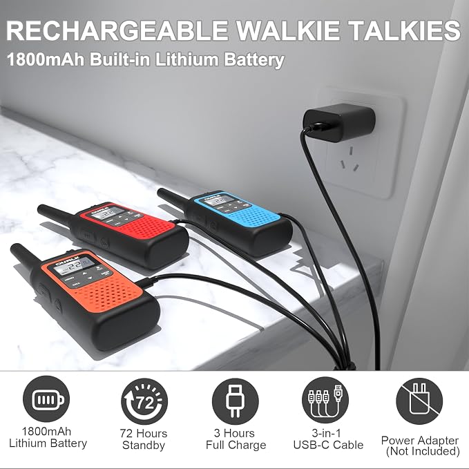 Rechargeable Walkie Talkies Long Range, 3 Pack Walkie Talkies - Image 6