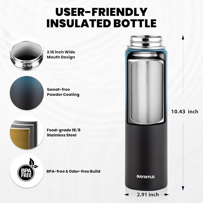 RAYMYLO Insulated Water Bottle 24oz, Triple Wall Vacuum Stainless Steel - Image 5