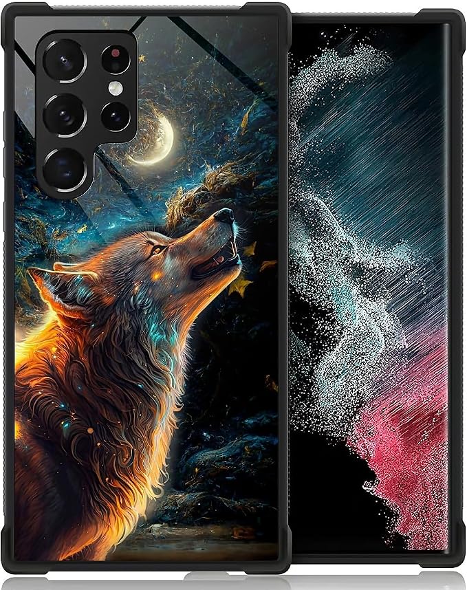 for Samsung Galaxy S22 Ultra Case, Star Cave Hungry Wolf Pattern Graphic Design by FKBRCL4U