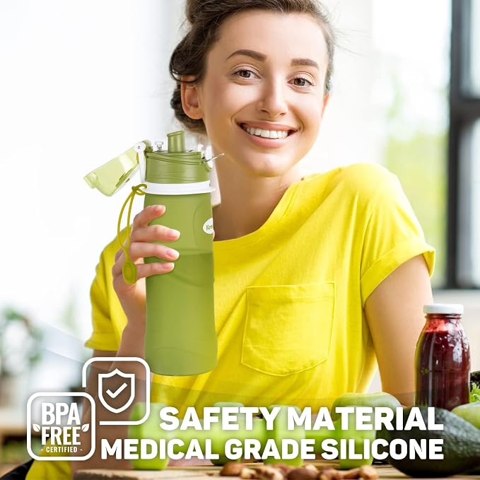 Kemier Collapsible Silicone Water Bottles-750ML, Medical Grade, BPA Free Travel - Image 2