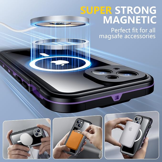 Red2Fire for iPhone 15 Case Waterproof, Phone Case 6.1" Purple/Clear - Image 4