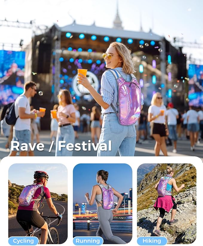 Blue Quartz Rave Hydration Backpack, Reflective Hiking Pack - Image 2