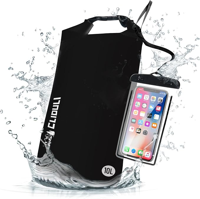 Waterproof Dry Bag, Roll Top Black Small Waterproof Backpack by Cliduli