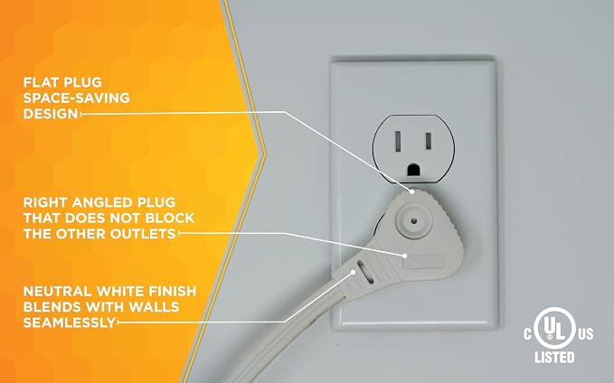 Woods SlimLine Angled Flat Plug Extension Cord; Space Saving Flat Design; 3 - Image 7