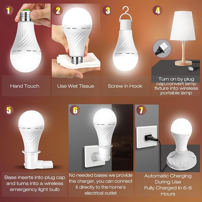 Emergency Rechargeable Light Bulbs, Battery Powered LED Light Bulb Daylight E26 - Image 3