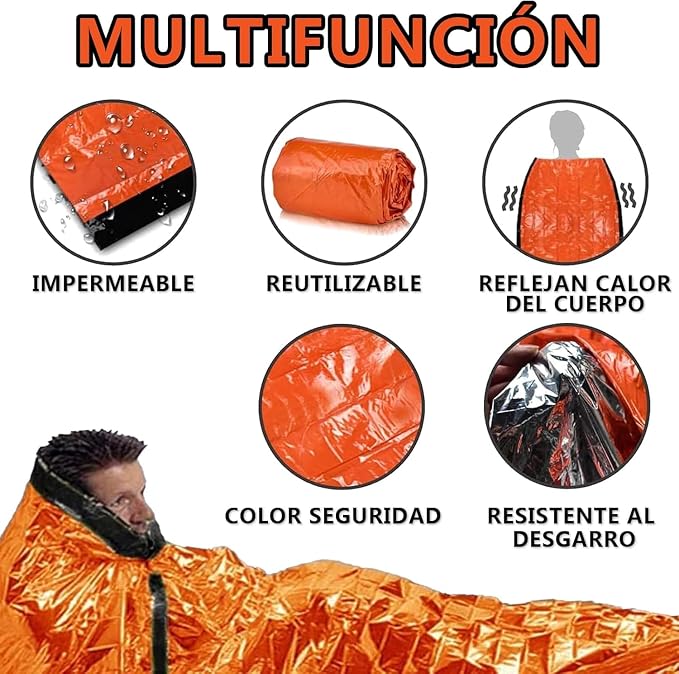Outdoor Insulated Survival Kits-Emergency Blankets, 1 Emergency Sleeping Bag - Image 3
