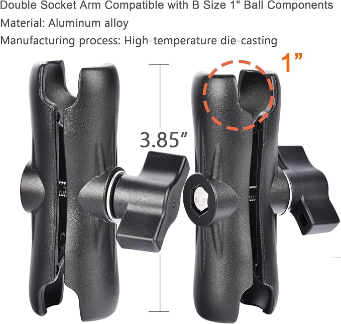 VAUBORTTI 1" Ball Phone Mount – Aluminum Alloy Arm & Base, Double Ball Joint - Image 9