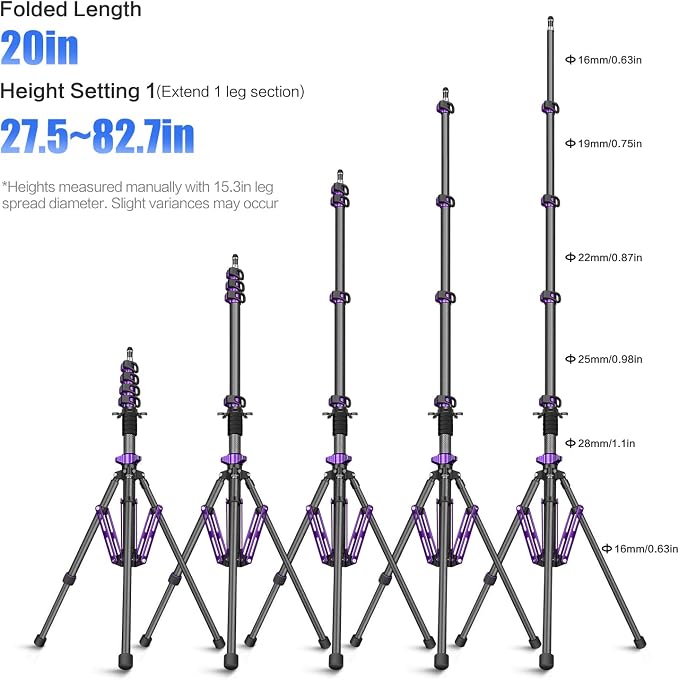 FreeSea 6.9ft/2.1m Carbon Fiber Light Stand, 4.4lbs Load, Travel Tripod - Image 8