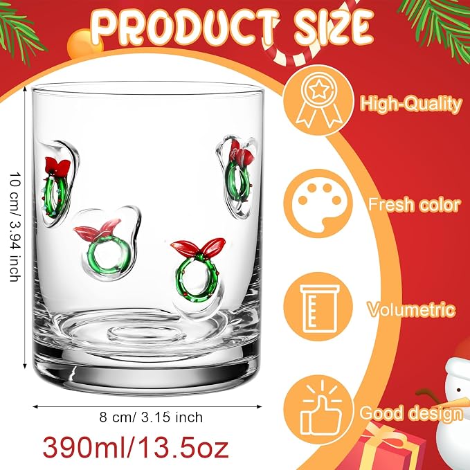 Skylety 2 Pcs Christmas Icon Juice Glasses Xmas Drinking Cups Old Fashioned - Image 2