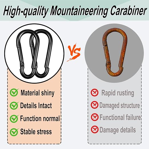 Black Carabiner, Heavy Duty Galvanized Steel Spring Snap Hook Carabiner Clips - Image 4