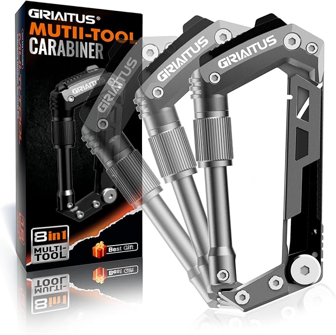 Carabiner Multitool with Pocket Knives, 8-in-1 EDC Carabiners, Serrated Knife - Image 8