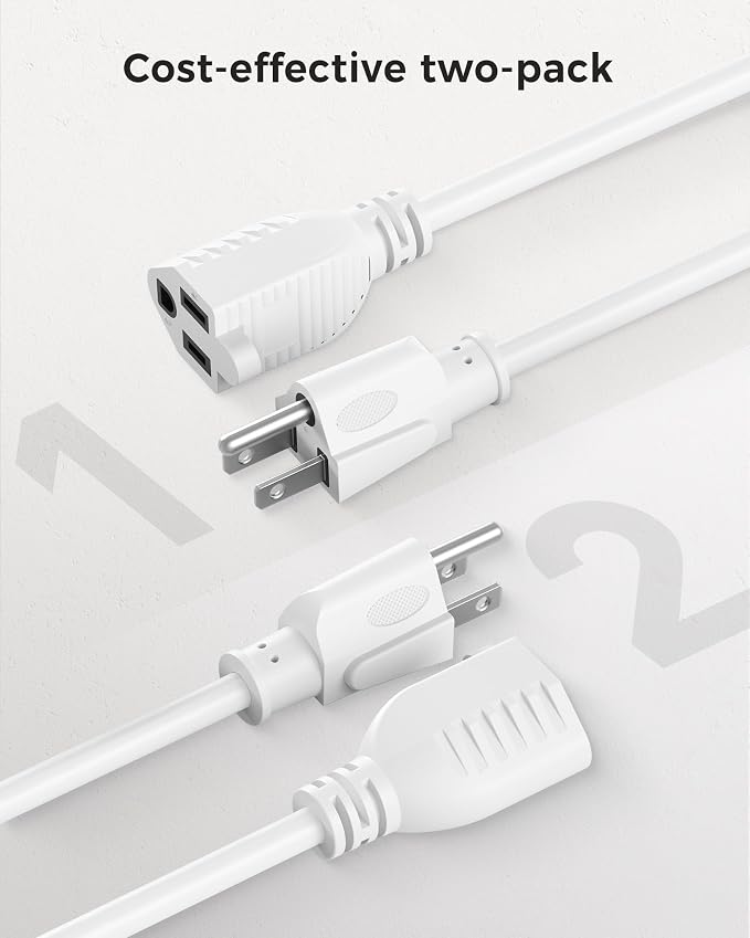 Cable Matters 2-Pack 16 AWG Heavy Duty 13A Short Power Extension Cord - 1ft - Image 6