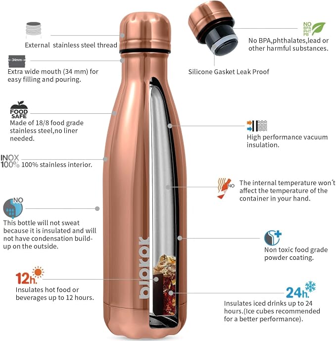 BJPKPK Stainless Steel Water Bottles 17oz Insulated Water Bottle Keep Cold And - Image 2