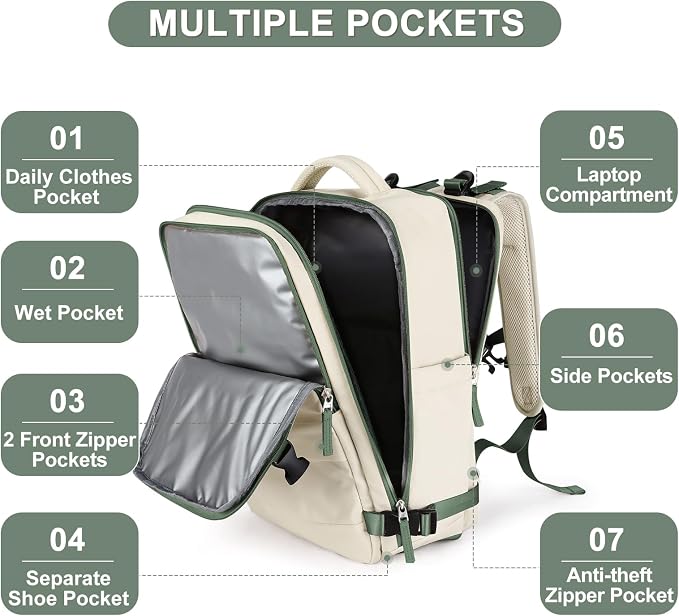 coofay Large Travel Backpack For Women Men Airline Approved Carry On Backpack - Image 4