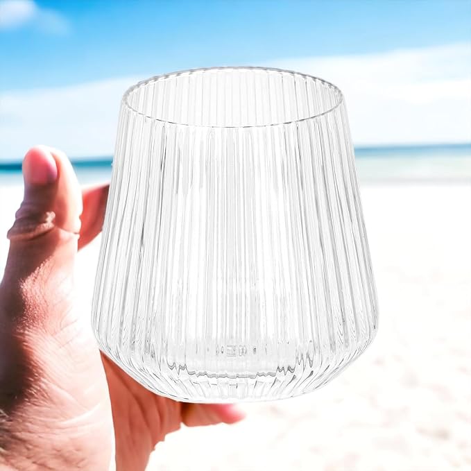 Oojami 48 Pack Ribbed Origami Ripple Plastic Glasses, 24 Stemless 9oz Champagne - Image 8