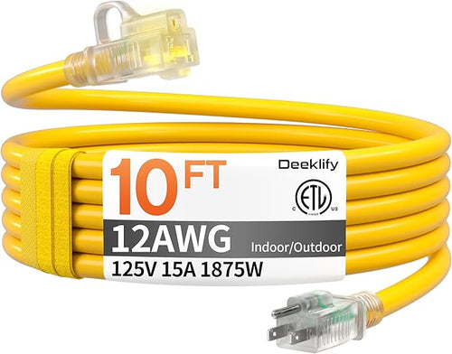 12awg 10 FT Heavy Duty Outdoor Extension Cord Waterproof by Deeklify