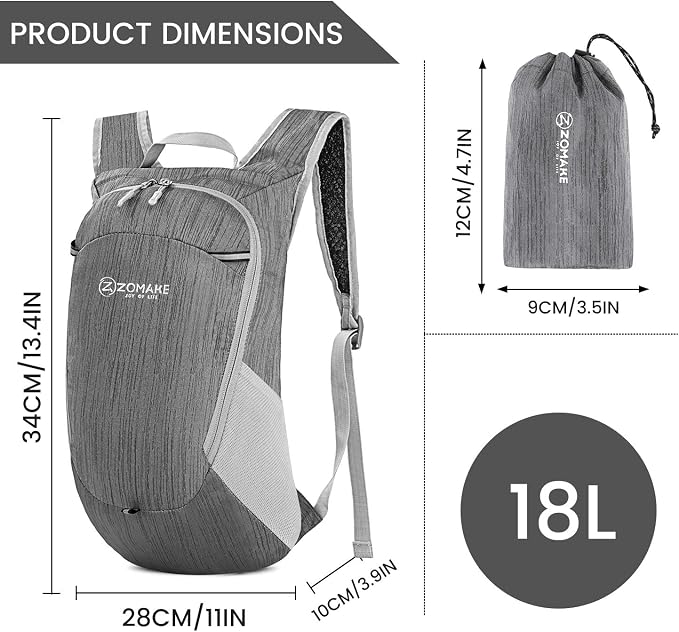 ZOMAKE Ultra Lightweight Packable Backpack 18L, Small Foldable Hiking Backpacks - Image 2