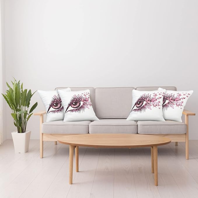 Ambesonne Butterflies Throw Pillow Cushion Case Pack of 4, Female Eye Eyelashes - Image 4