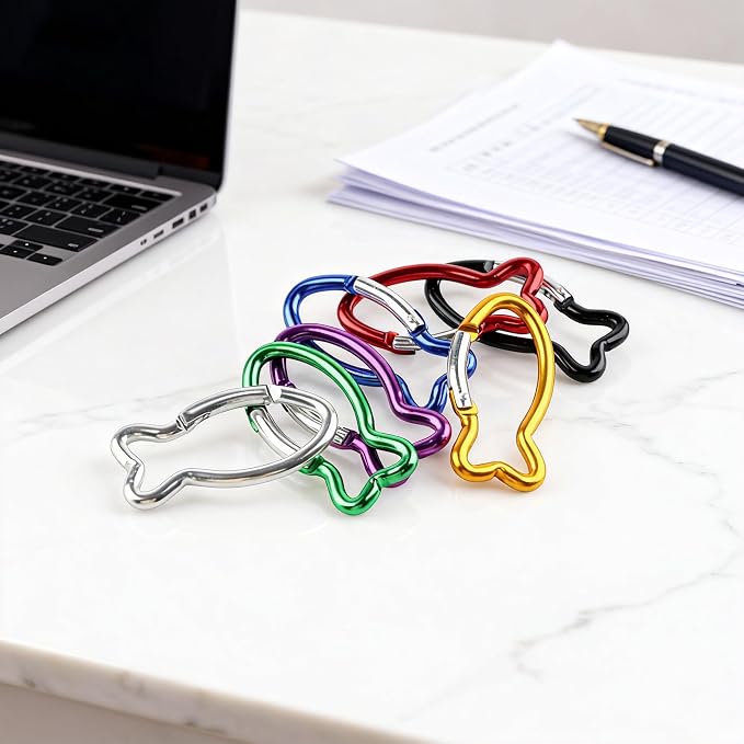 7Pcs Cute Fish Shape Carabiner Clips, 2.4inch Colorful Mini Aluminum Alloy - Image 6