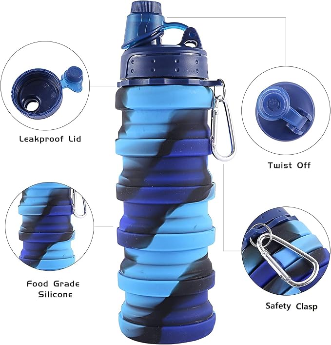 Collapsible Water Bottles 2 pack Travel Water Bottle 500ML Silicone Water - Image 3