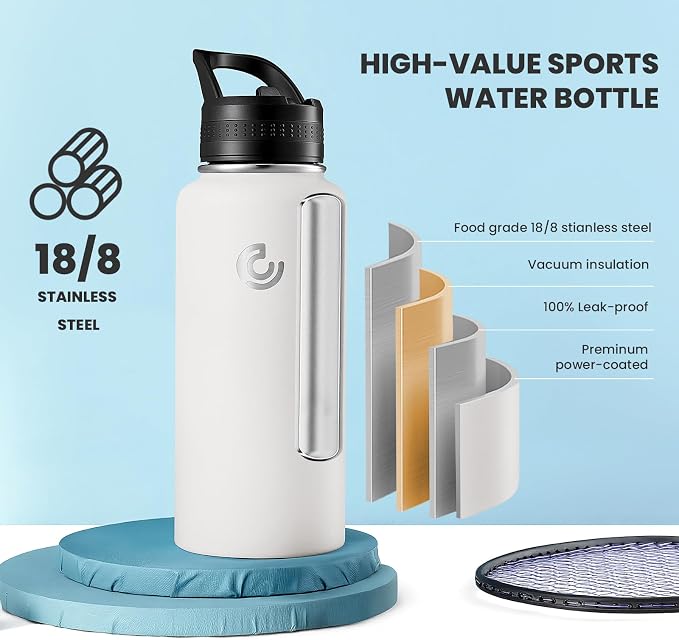 COKTIK 32oz Sports Water Bottle, Stainless Steel Water Bottle - Image 3