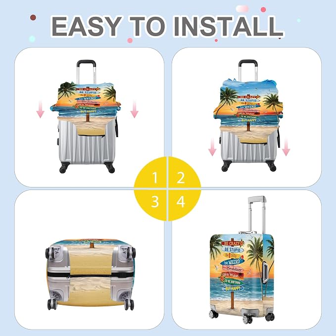ANNA QUEEN Beach Quote Luggage Cover, Inspirational Summer Travel Suitcase - Image 5